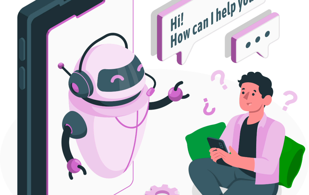 hombre platicando con un robot animados